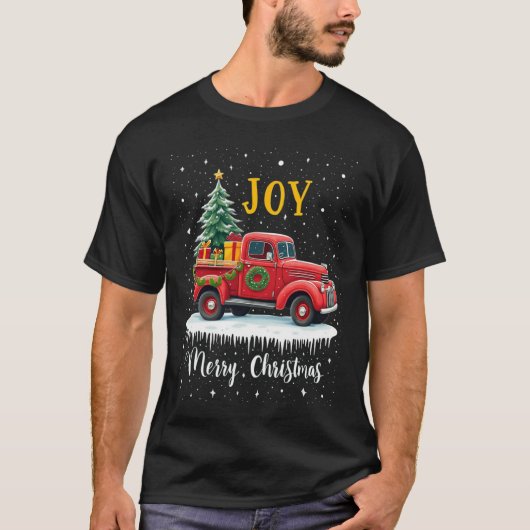 ヴィンテージメリークリスマスレッドトラックファッションドオールドCh Tシャツ (正面)