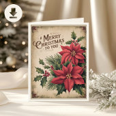 ヴィンテージメリークリスマスレッドポインセチア折り畳み シーズンカード