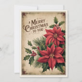 ヴィンテージメリークリスマスレッドポインセチア シーズンカード (正面)