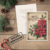 ヴィンテージメリークリスマスレッドポインセチア シーズンカード