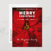 ヴィンテージメリークリスマスレッドポインセティアスカスタム シーズンポストカード (正面/裏面)