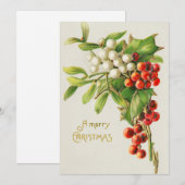 ヴィンテージメリークリスマスレッド&ホワイトホリーベリー シーズンカード (正面/裏面)