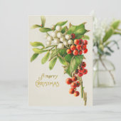 ヴィンテージメリークリスマスレッド&ホワイトホリーベリー シーズンカード (スタンド正面)