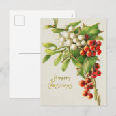 ヴィンテージメリークリスマスレッド&ホワイトホリーベリー シーズンポストカード (正面/裏面)