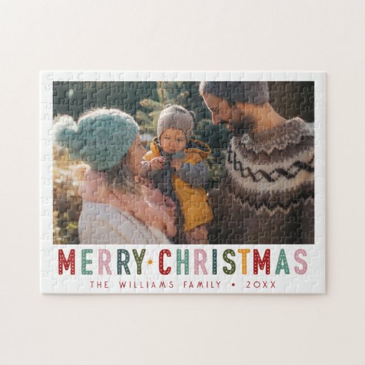 ヴィンテージメリークリスマスレトロカラフルタイポグラフィ ジグソーパズル (横)