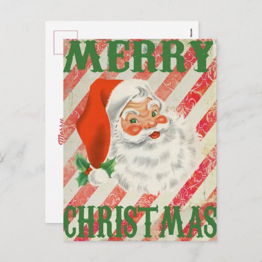 ヴィンテージメリークリスマスレトロサンタクロース シーズンポストカード (正面/裏面)
