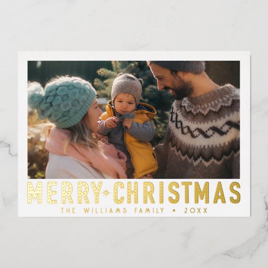 ヴィンテージメリークリスマスレトロタイポグラフィ |赤 箔シーズンカード (正面)