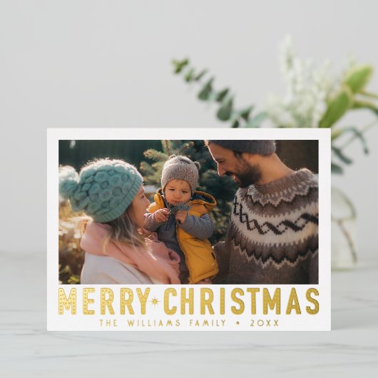 ヴィンテージメリークリスマスレトロタイポグラフィ |赤 箔シーズンカード (立ち正面)