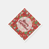 ヴィンテージメリークリスマスレトロフェスティバルレッド スタンダードカクテルナプキン (角)