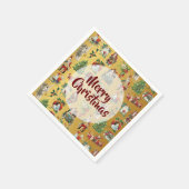 ヴィンテージメリークリスマスレトロ金ゴールド スタンダードカクテルナプキン (角)