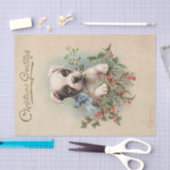 ヴィンテージメリークリスマスワンちゃんがヤドリギを抱く 薄葉紙 (クラフト)