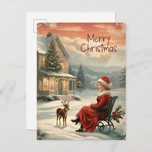 ヴィンテージメリークリスマス伝統的はがき シーズンポストカード (正面/裏面)