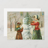 ヴィンテージメリークリスマス冬の雪だるま ポストカード (正面/裏面)