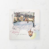 ヴィンテージメリークリスマス冬の風景 三つ折りクリスマスカード (カバー)