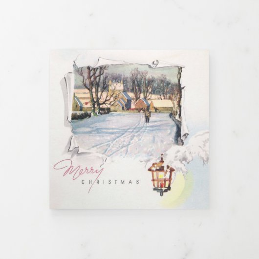 ヴィンテージメリークリスマス冬の風景 三つ折りクリスマスカード (カバー)