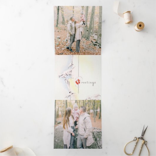 ヴィンテージメリークリスマス冬の風景 三つ折りクリスマスカード (内部)