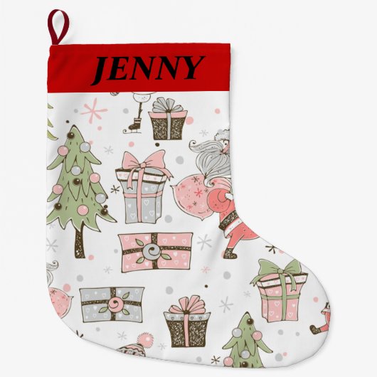 ヴィンテージメリークリスマス大きなクリスマスストッキング ラージクリスマスストッキング (正面)