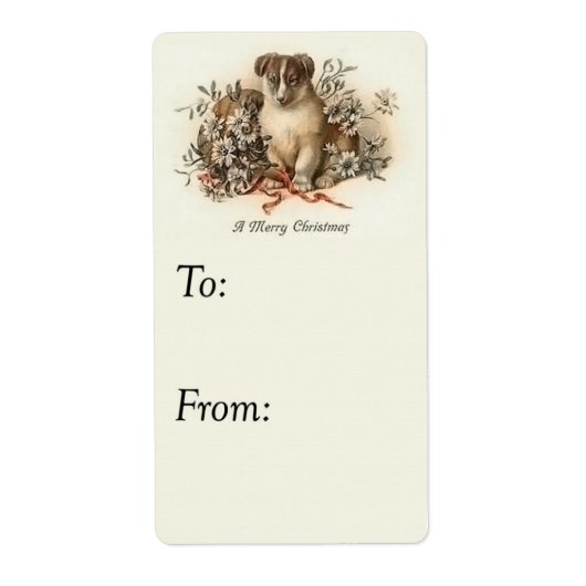 ヴィンテージメリークリスマス子犬ギフトラベル ラベル (正面)
