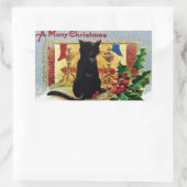 ヴィンテージメリークリスマス子猫フィアレスホリー 長方形シール (バッグ)