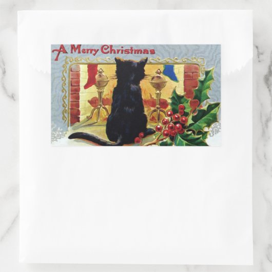 ヴィンテージメリークリスマス子猫フィアレスホリー 長方形シール (バッグ)