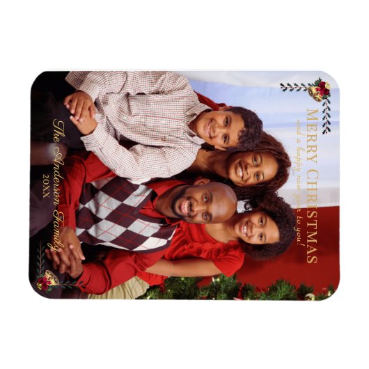 ヴィンテージメリークリスマス家族の写真グリーティング マグネット (横)
