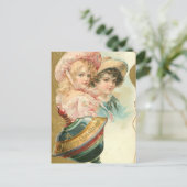 ヴィンテージメリークリスマス少年と少女 シーズンポストカード (スタンド正面)