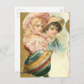 ヴィンテージメリークリスマス少年と少女 シーズンポストカード (正面/裏面)