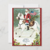 ヴィンテージメリークリスマス愛国的サンタクロース シーズンカード (正面)