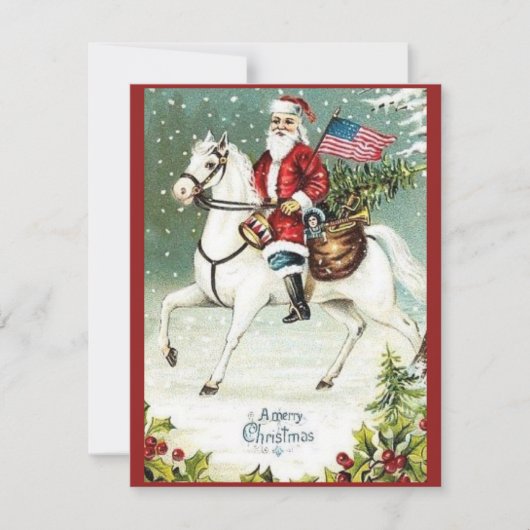 ヴィンテージメリークリスマス愛国的サンタクロース シーズンカード (正面)