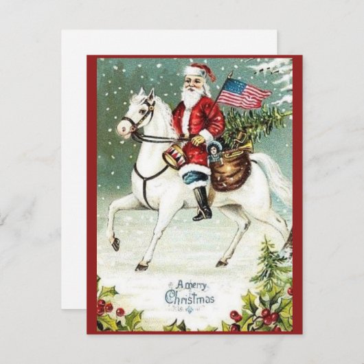 ヴィンテージメリークリスマス愛国的サンタクロース シーズンカード (正面/裏面)