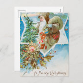 ヴィンテージメリークリスマス老人と木の休日 シーズンポストカード (正面/裏面)