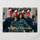 ヴィンテージメリークリスマス赤い格子模様カスタムの写真 箔シーズンカード (正面)