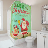 ヴィンテージメリークリスマス踊りサンタ&トナカイ シャワーカーテン (インサイチュ)