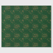 ヴィンテージメリークリスマス金ゴールドスタースクリプトグリーン ラッピングペーパー (フラット)