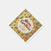 ヴィンテージメリークリスマス金ゴールドファミリー名 スタンダードカクテルナプキン (角)