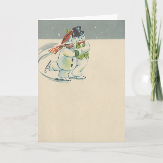 ヴィンテージメリークリスマス雪だるまカップル2 シーズンカード (正面)