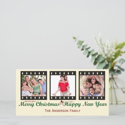 ヴィンテージメリークリスマス雪だるまフォトカード シーズンカード (スタンド正面)