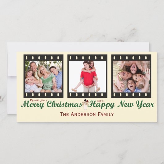 ヴィンテージメリークリスマス雪だるまフォトカード シーズンカード (正面)