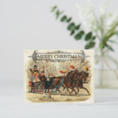 ヴィンテージメリークリスマス馬そりに乗る シーズンポストカード (スタンド正面)
