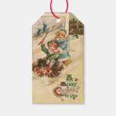 ヴィンテージメリークリスマス、そりの子供たち ギフトタグ (正面)