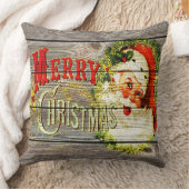 ヴィンテージメリークリスマス&サンタ素朴オンオールドウッド クッション (ブランケット)