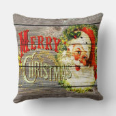 ヴィンテージメリークリスマス&サンタ素朴オンオールドウッド クッション (裏面)
