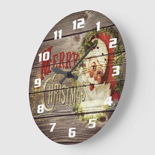 ヴィンテージメリークリスマス&サンタ素朴オンオールドウッド ラージ壁時計 (傾斜)