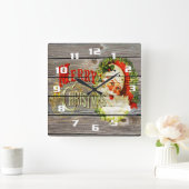 ヴィンテージメリークリスマス&サン素朴タオンオールドウッド スクエア壁時計 (ホーム)