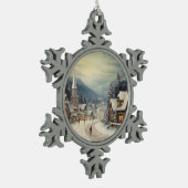 ヴィンテージメリークリスマス スノーフレークピューターオーナメント (左)