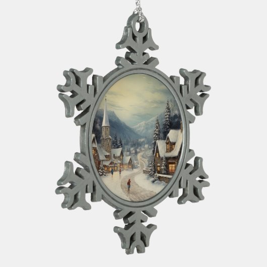 ヴィンテージメリークリスマス スノーフレークピューターオーナメント (左)