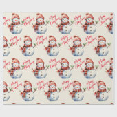ヴィンテージメリークリスマス&雪だるま ラッピングペーパー (フラット)