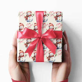 ヴィンテージメリークリスマス&雪だるま ラッピングペーパー