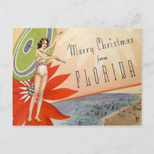 ヴィンテージメリークリスマスfromフロリダのビーチ女 ポストカード