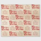 ヴィンテージメリークリスマスfrom名前をカスタムする ラッピングペーパー (フラット)